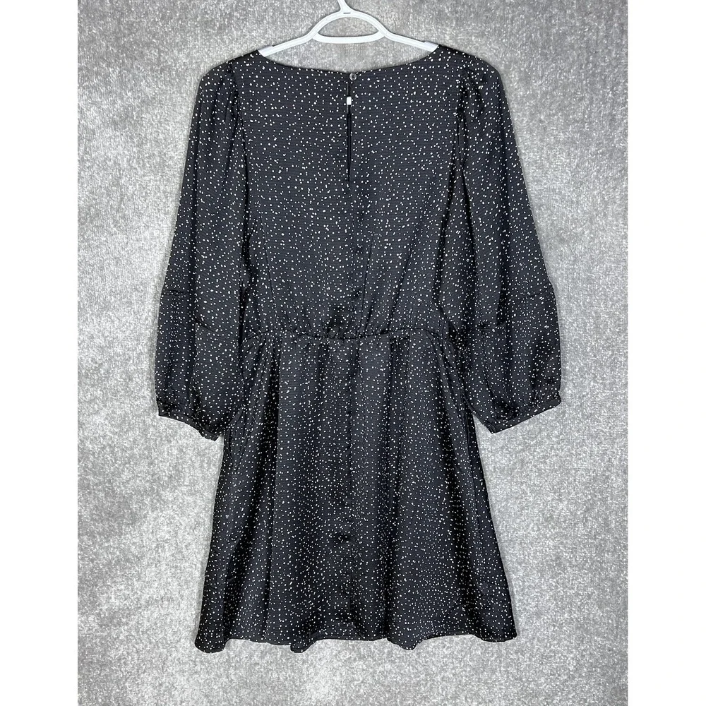 GAP Blouson Sleeve Elastic Waist Dress Womens Size M Black Polka Dot Pockets New